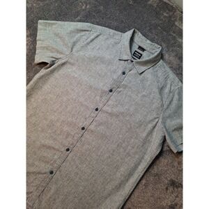 Prana Standard Fit Hemp Blend Button Up Shirt Mens Med Slate Blue Micro Plaid‎